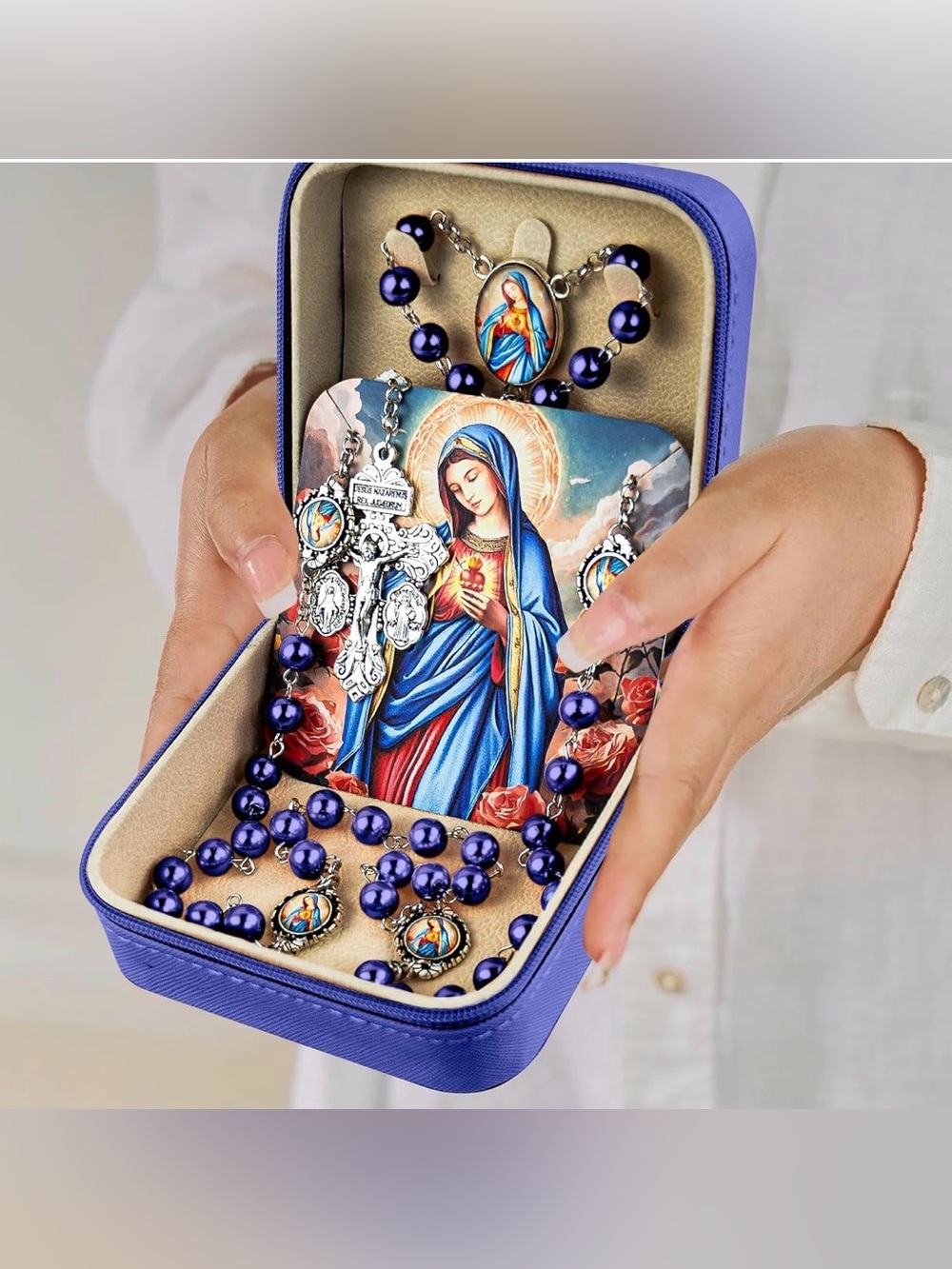 Virgin Mary Rosary Necklace w/ Travel Case. NWT 1 of each color available - Picture 9 of 10
